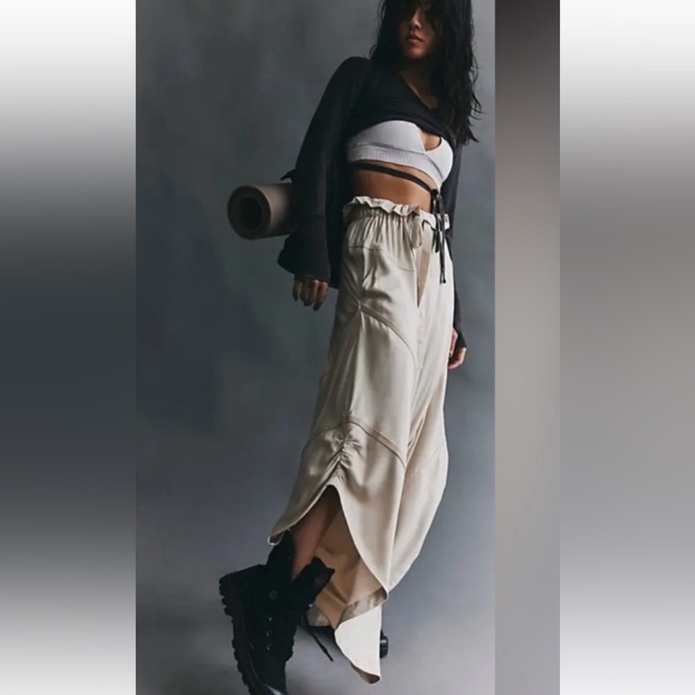 FP Movement by Free People Cream Wide Leg Drawstring Pants